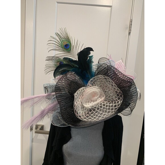 Handmade Handcrafted Crazy Fun Unique Black Derby Hat Large Wide Brim - Picture 1 of 11